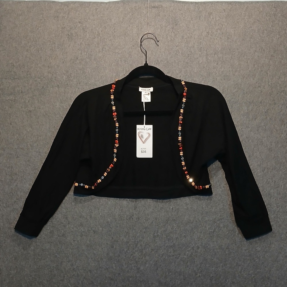 NWT Krista Lee S shrug beaded trim boho indie sleaze hippie goth bohemian
